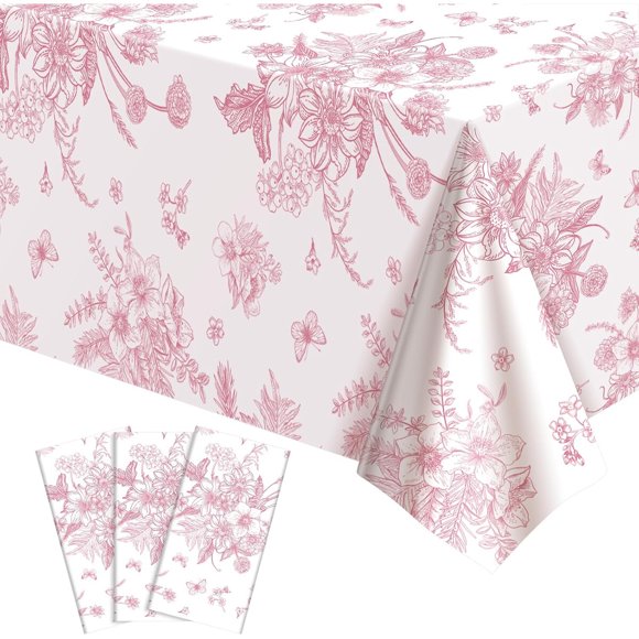 3 manteles plásticos florales rosados desechables para bodas y fiestas