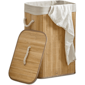 Wakeshome - Canasto Cesto Ropa Sucia Pleglable Look Bambu Grande Tapa Im