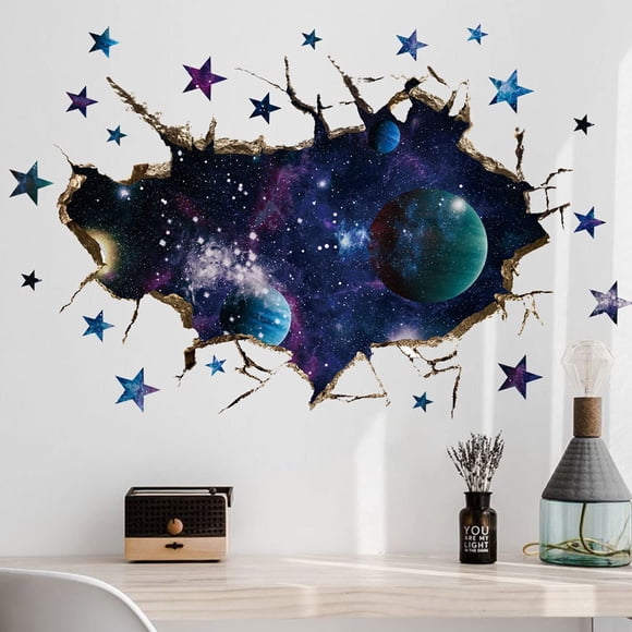 Adhesivos de pared ASMPIO 3D Space Galaxy para dormitorio y sala de estar