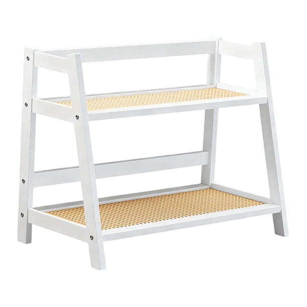 Estante de Bambú de Doble Capa, Decoración Del Hogar, Estante de Almacenamiento de Artículos Pequeños Decorativos, Organizador de Almacenamiento de Es Blanco S