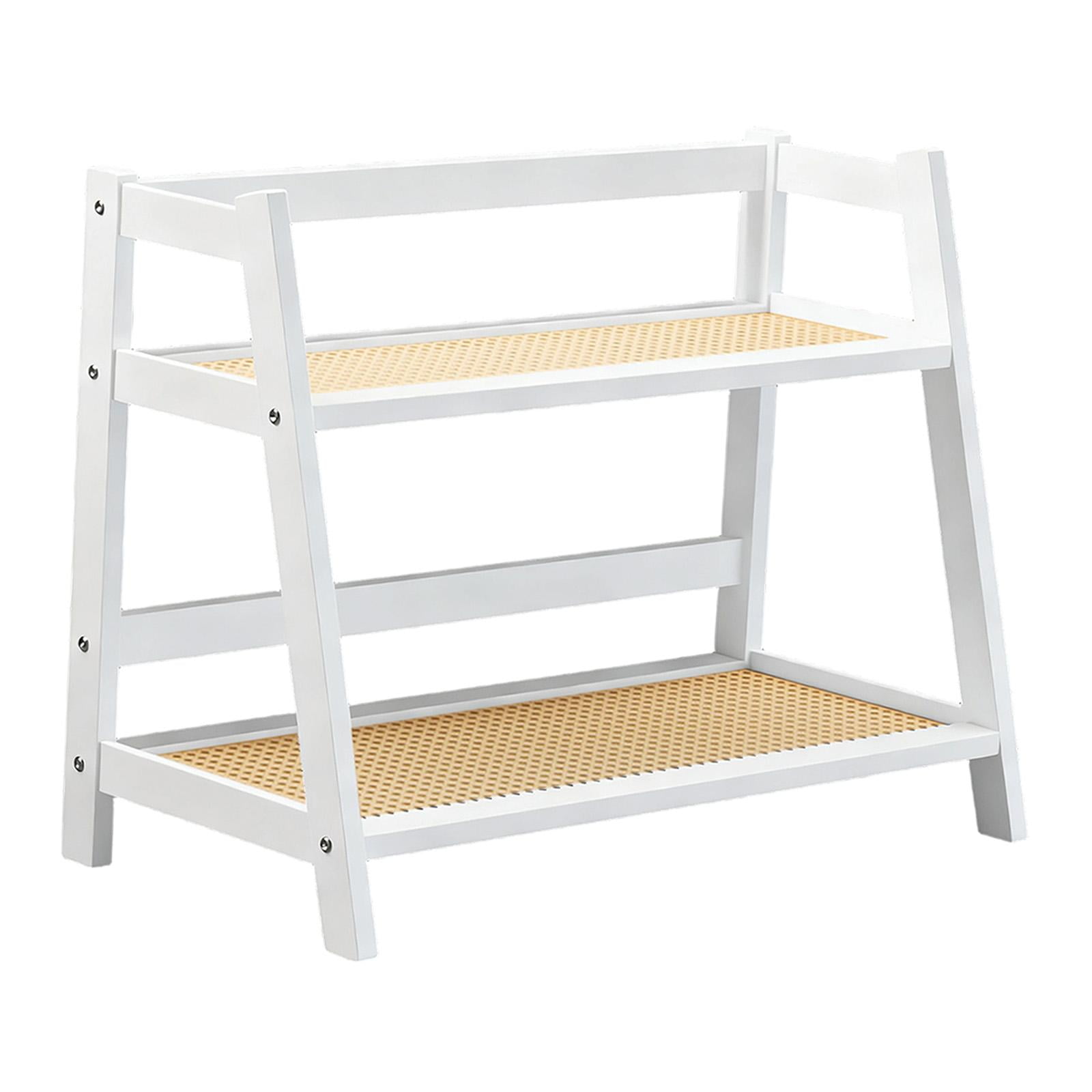 Magideal - Estante De Bambú De Doble Capa, Decoración Del Hogar, Estante De Almacenamiento De Artículos Pequeños Decorativos, Organizador De Almacenamiento De Es Blanco S