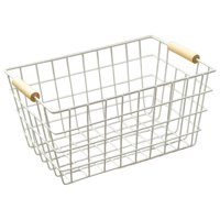 Magideal - Cesta De Almacenamiento De Hierro, Cesta De Picnic, Organización De Despensa, Decoración Del Hogar, Multiusos Con Mango De Madera Para Guardería, Sala Blanco S