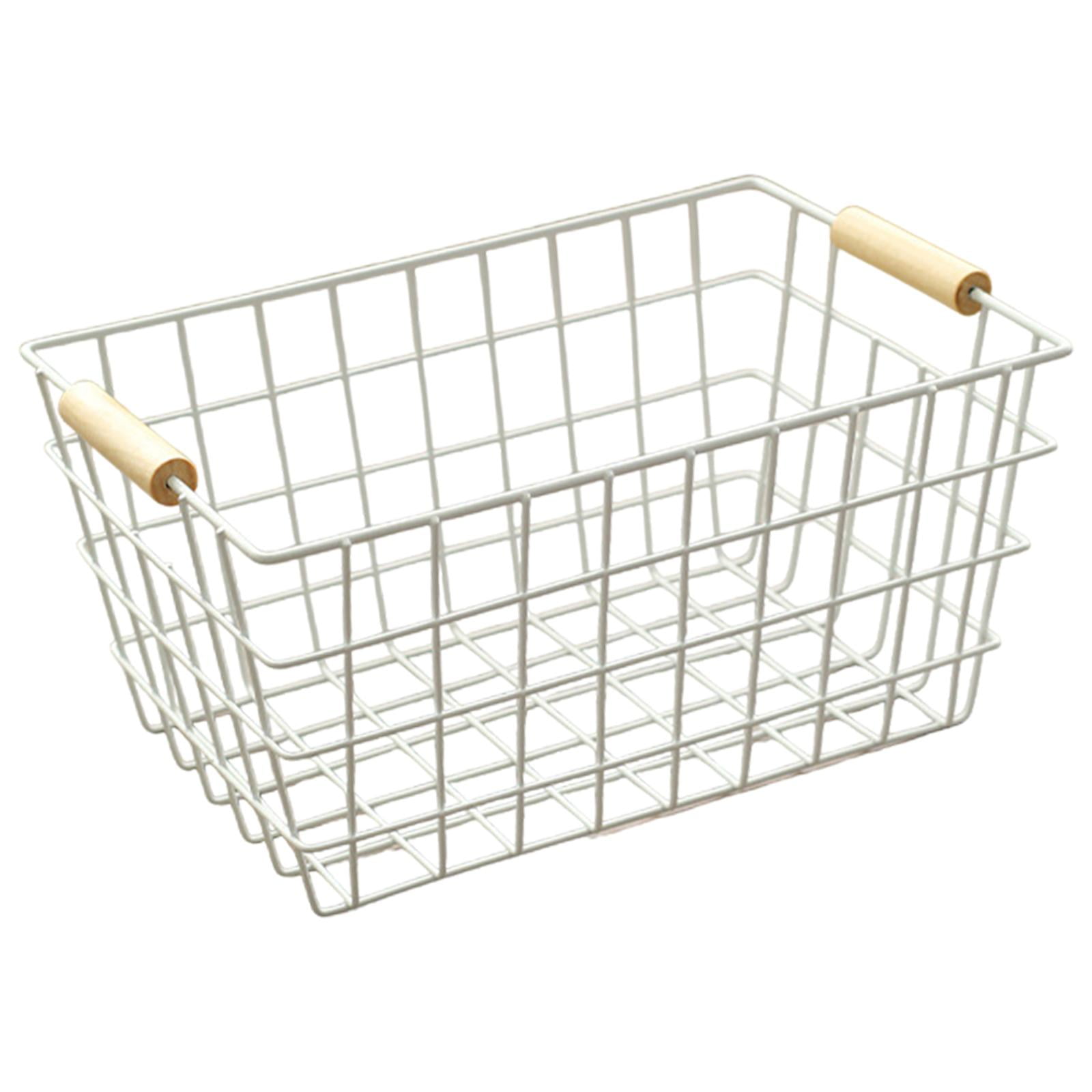 Magideal - Cesta De Almacenamiento De Hierro, Cesta De Picnic, Organización De Despensa, Decoración Del Hogar, Multiusos Con Mango De Madera Para Guardería, Sala Blanco S