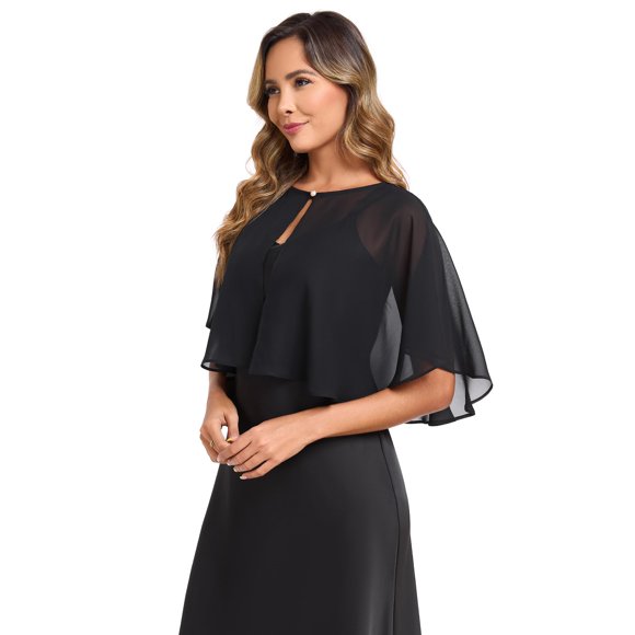 Capa corta TONGFANTFL de chiffon negro para mujer – chal y envoltura