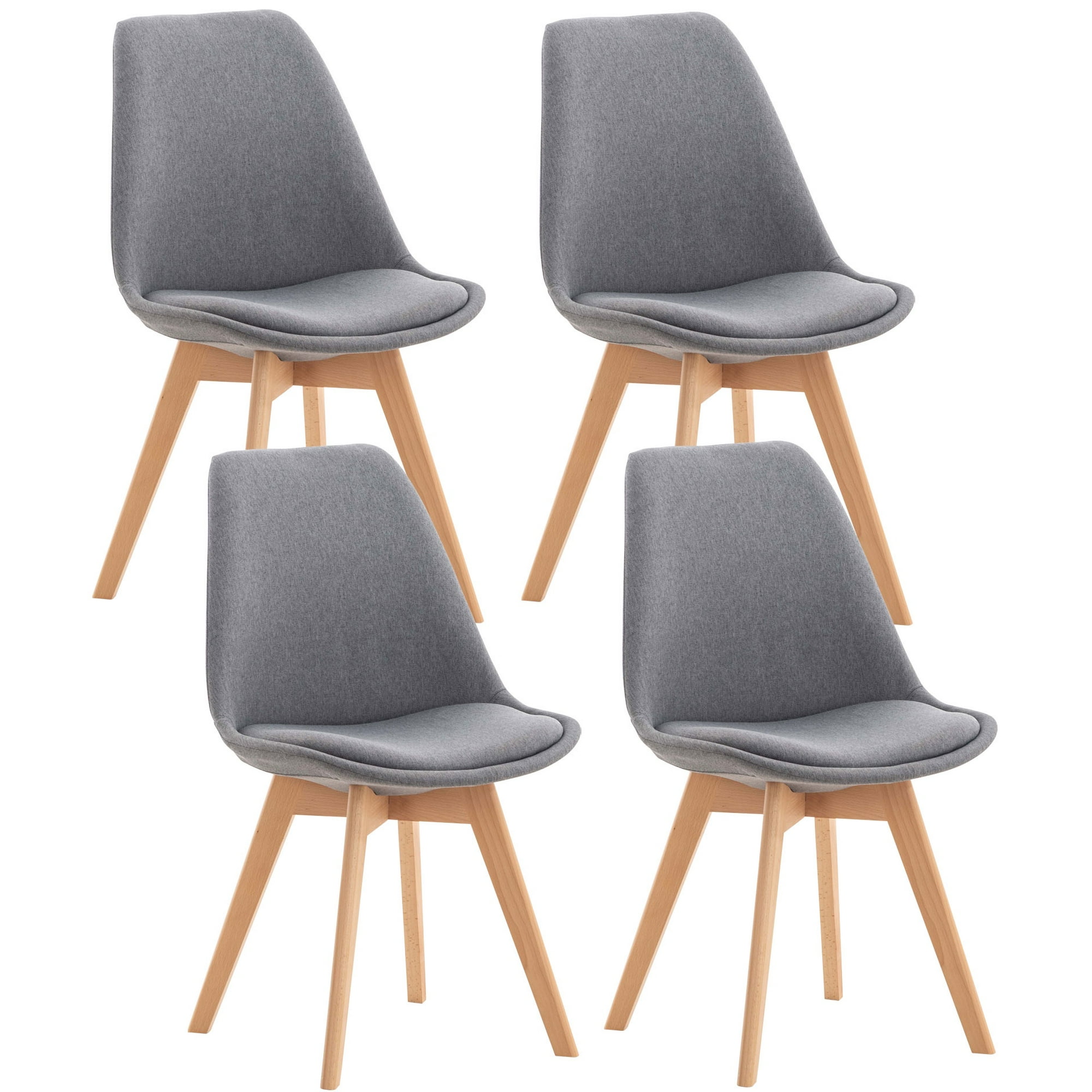 Habita2 Chile - Pack 4 Sillas Para Comedor Tulip Tapiz Lino Base Madera - Gris