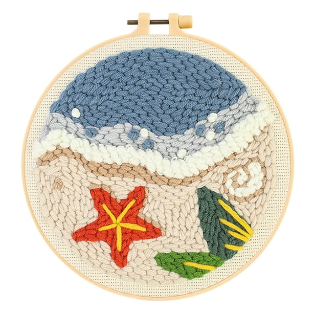 Kits de aguja de punzón para adultos principiantes, bricolaje, estilo hawaiano, juego de bordado de aro de 8 pulgadas, herramienta de aguja de punzón para manualidades artísticas, ideal para todas las