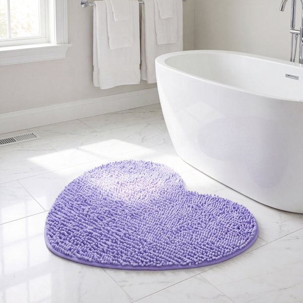 REGALWOVEN Alfombras de Baño de Chenilla en Forma de Corazón Suaves Absorbentes Alfombras Peludas Antideslizantes Lavables Alfombra Acolchada Púrpura 20" x 24"
