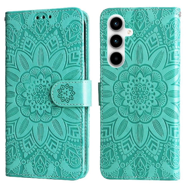 Funda tipo cartera FOXDOCK para Samsung Galaxy A35 , diseño girasol en relieve, cuero PU, cierre magnético, soporte y tarjetero