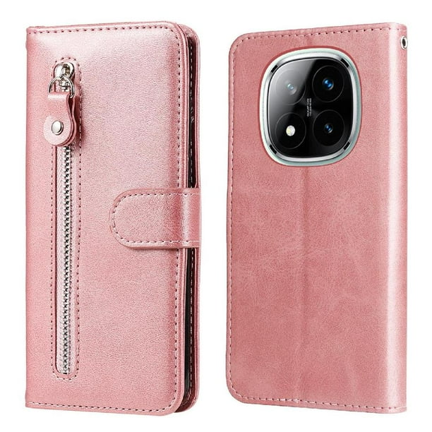 Funda con Cremallera para Xiaomi Redmi Note 14 Pro 5G, Carcasa Cartera de Cuero PU con Soporte y Tarjetero