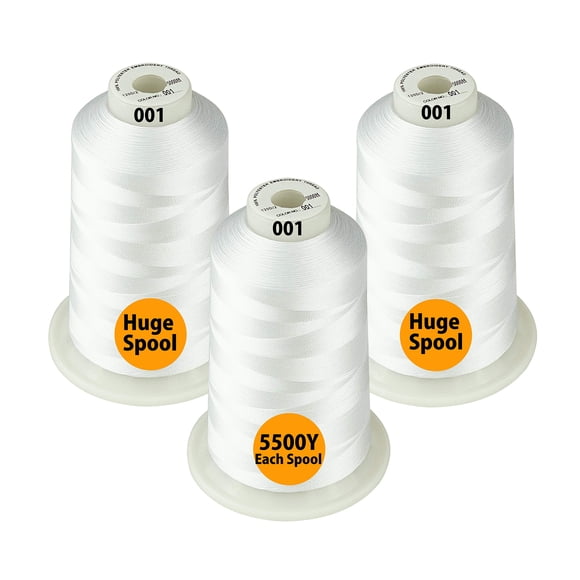 Simthread Hilo de bordado de poliéster blanco – paquete de 3 bobinas