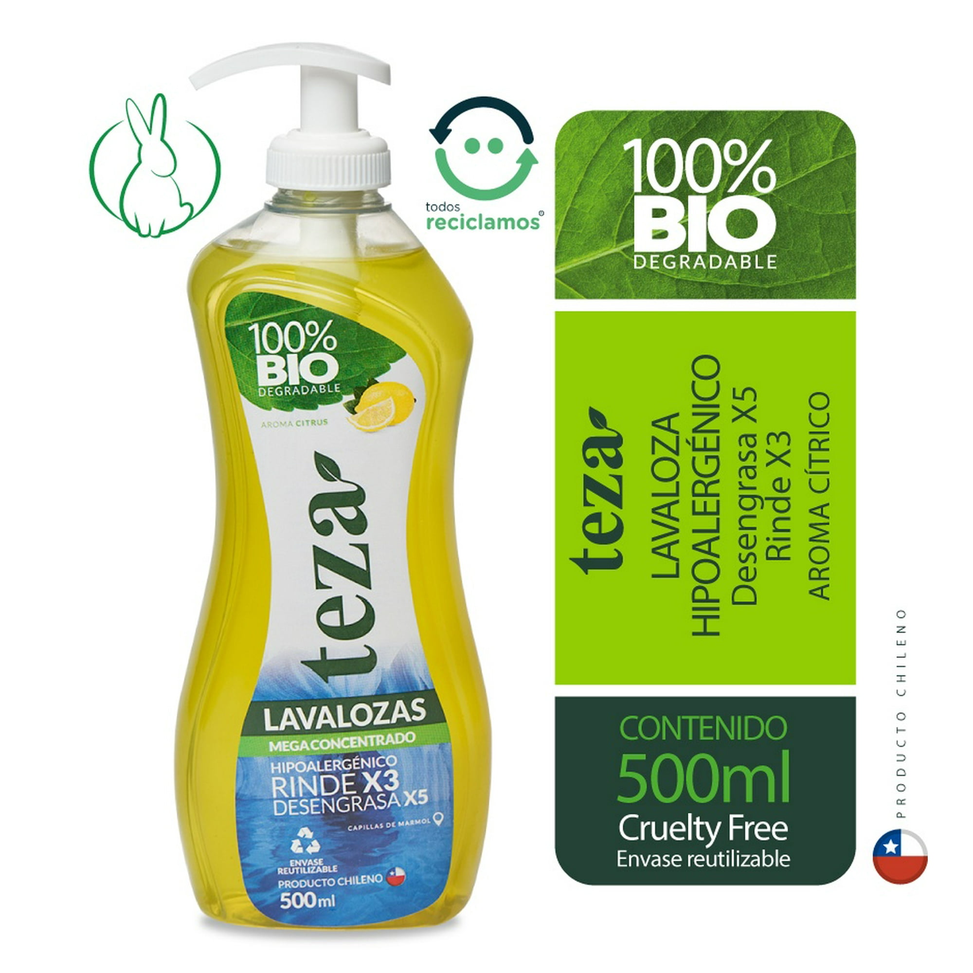 Lavalozas Teza Biodegradable Concentrado Con Valvula Citrus 500ml