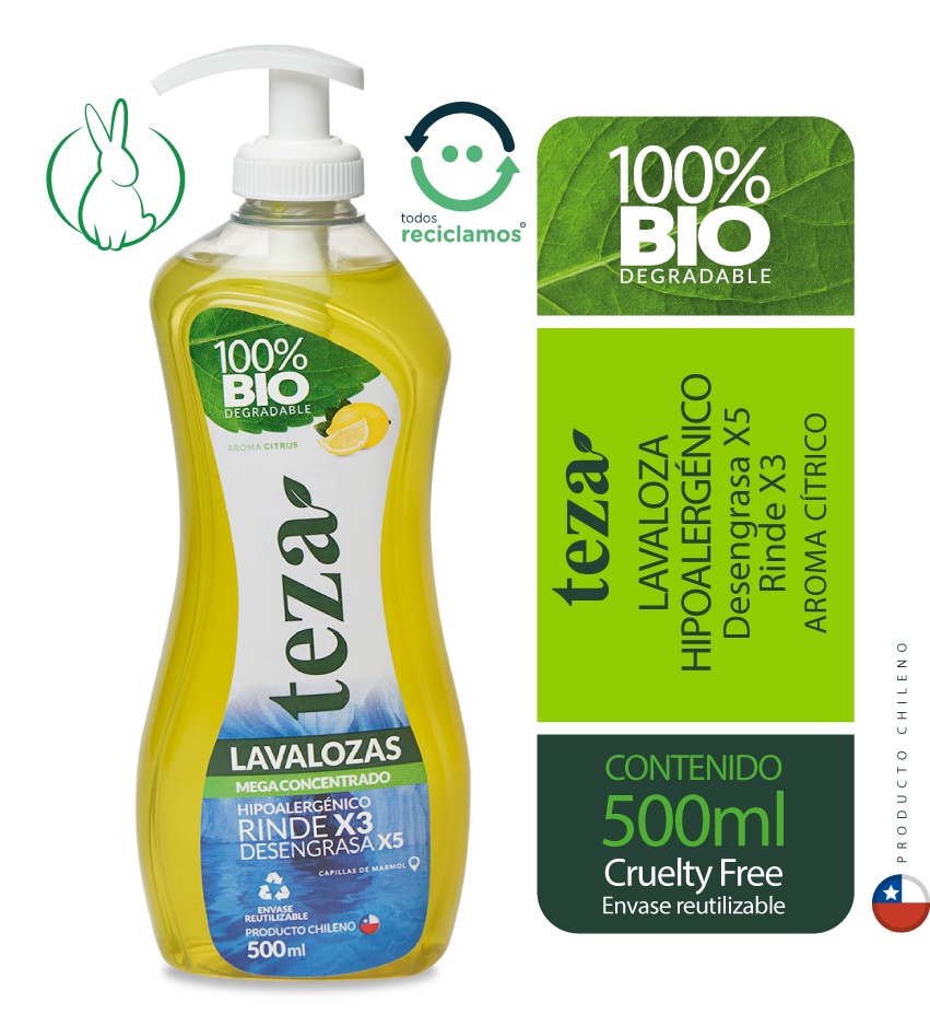 Lavalozas Teza Biodegradable Concentrado Con Valvula Citrus 500Ml