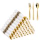 thumbnail image 1 of Platería desechable WELLIFE, paquete de 50 unidades, de plástico dorado con servilletas, 1 of 6