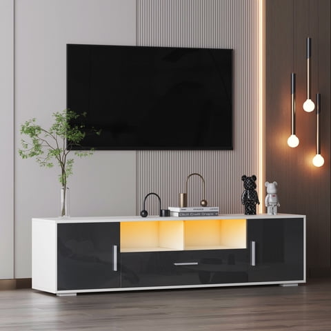 M&Ms - Fashiontv Stand,Tv Cabinet,Entertainment Center Tv Station,Tv Console,Console With Led Light Belt, Light Belt Can Be Remote Control,With Cabinets,Open Cells,For The Living Room,Bedroom,White+Dark Gray