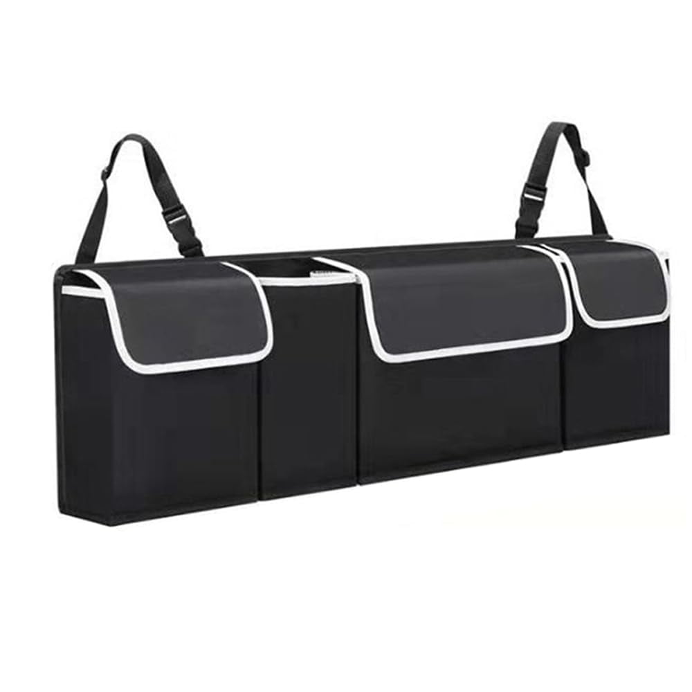 Xusx111 - Organizador Del Tronco Del Asiento Trasero Para El Coche - Bolso De Almacenamiento Colgante Del Tronco Duradero Con 4 Bolsillos De Almacenamiento Grandes Y 3 Hebillas Ajustables Experto De A