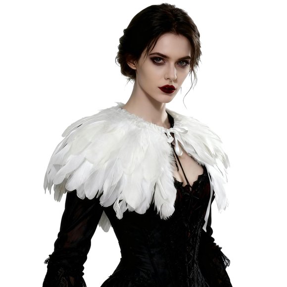 Capa ZAKIA de Plumas Blancas 20‑25 cm - Estilo Gótico