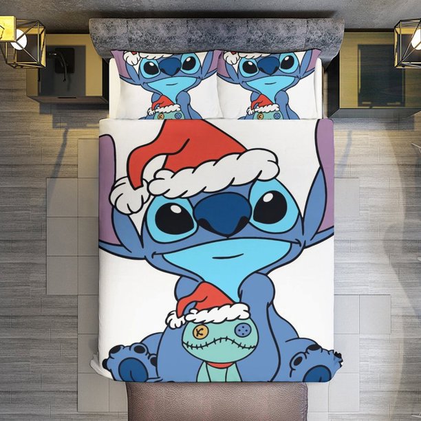 Merry Christmas Stitch 3 Pieces Duvet Cover Set Full Size Super Soft Fade Resistant Microfiber