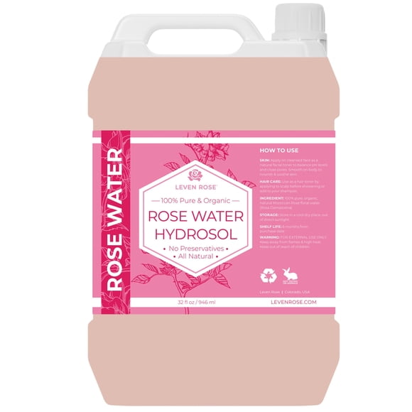 Agua de rosas Leven Rose, hidrosol puro, 946 ml para rostro y cabello