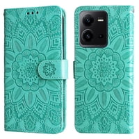 Funda Tipo Cartera Foxdock Para Vivo V25 5G , Diseño Girasol En Relieve, Cuero Pu, Cierre Magnético, Soporte Y Tarjetero