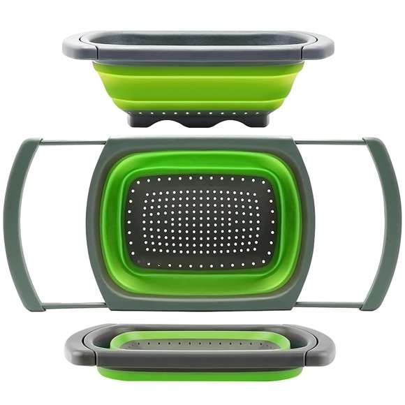 Colador plegable Colander QiMH sobre fregadero de 6 litros con asa