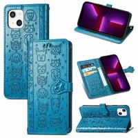 Funda Cartera Foxdock Para Iphone 13 Mini , Flip Pu Con Relieve De Gatos Y Perros, Tarjetero Y Soporte