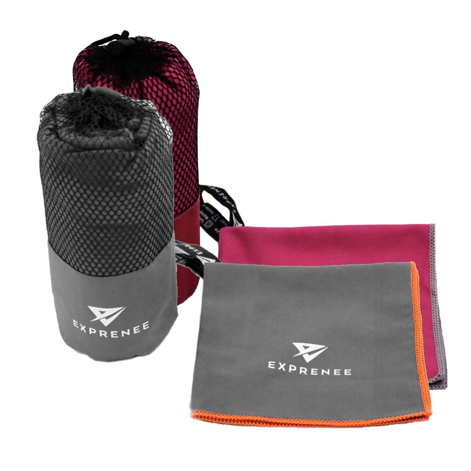 Exprenee - Set 3 Toalla Microfibra Natacion Viaje Pack 2 Gris Fucsia