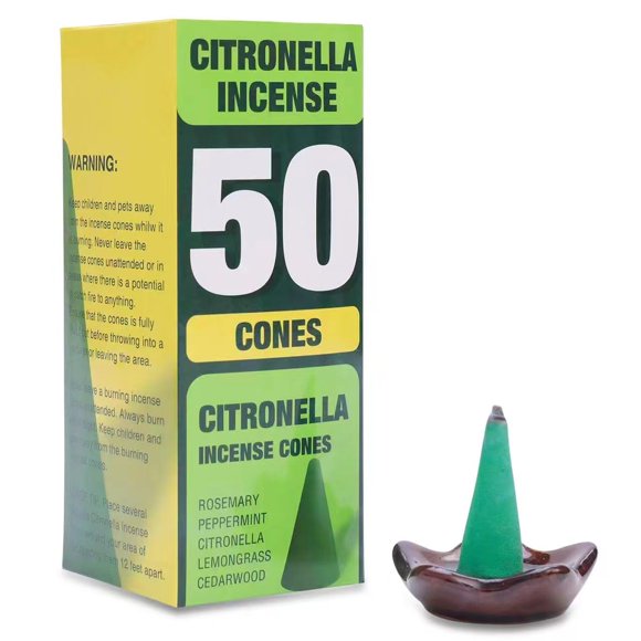 Conos de incienso de citronela Elmelh, 50 unidades con plato de cerámica