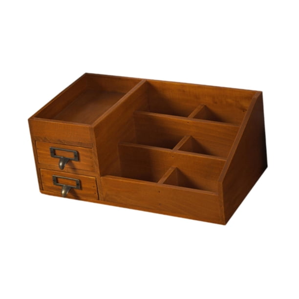 Organizador de escritorio con cajón, organizador de cosméticos de madera, suministros de oficina para el hogar, estuche de almacenamiento portátil de