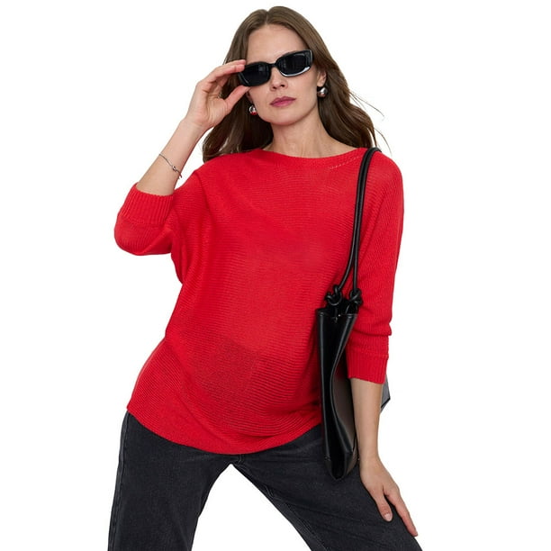 Tejido Mujer Cinta Cuello Bote Rojo Corona