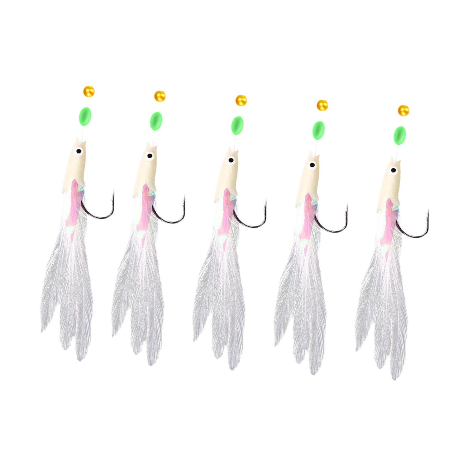 Magideal - 5X Rigs Marinos De Pesca Múltiples Ganchos Con Suministros De Pesca De Plumas Con Cuentas Luminosas Señuelos De Cebo Para Agua Salada De Agua Dulce Po Blanco