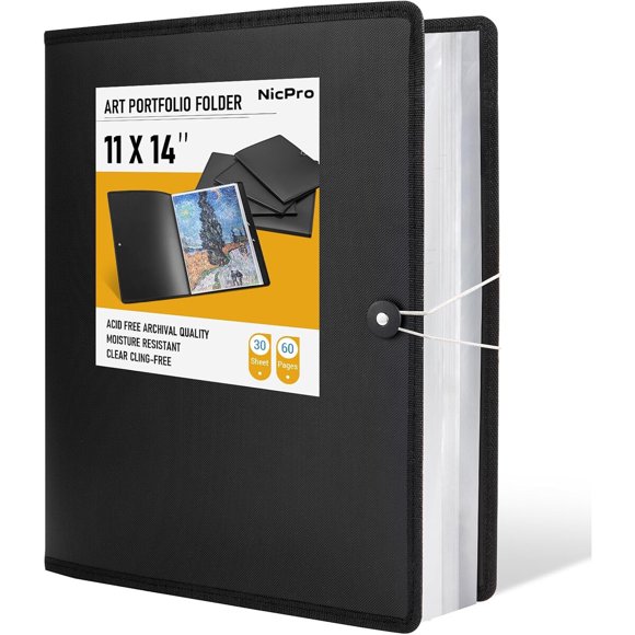 Nicpro carpeta portafolio de arte de 11 x 14 pulgadas, 30 bolsillos y 60 páginas