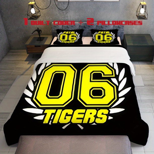 3Pcsfatal 06 Tigers Logo Print Theme Print Three Piece Bedding Set Soft Quilt Cover And Two Pillowcases