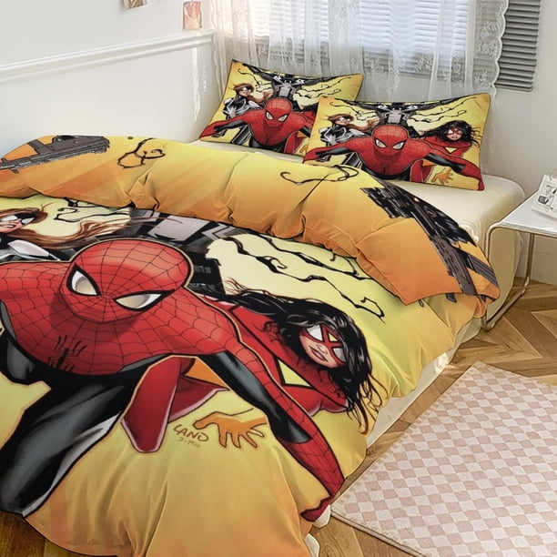 Spiderman Print Bedding Set Pattern Duvet Cove Set 3 Pieces 1 Quilt Cover And 2 Pillowcases for Women Men Teens