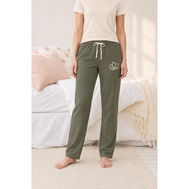 Pantalón de Pijama Franela Mujer Flor de Loto verde S