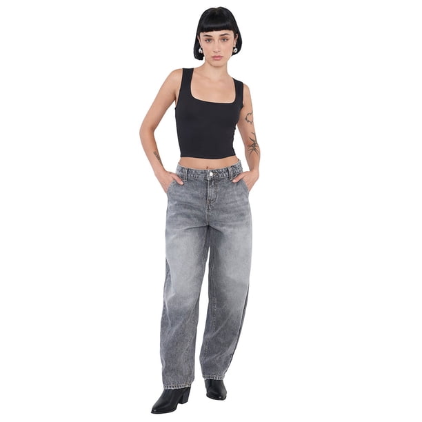 Jeans Mujer Balloon Fit Gris Corona
