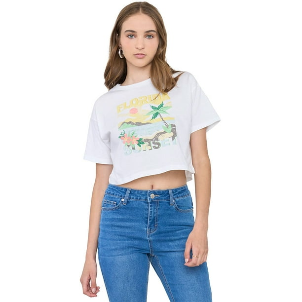 Polera Mujer Fun Manga Corta Crop Blanco Corona