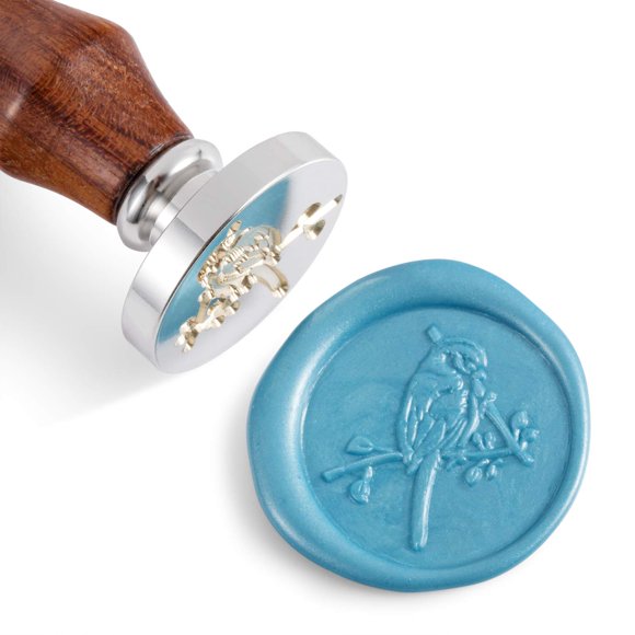 Sello de cera MCEAL 30 mm Pájaro Titmouse con mango de palo de rosa