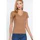 thumbnail image 1 of Saronite Camiseta Básica de Algodón Acanalado, de Manga Corta y Cuello en V, Color Caqui Natural (para Mujer), 1 of 4