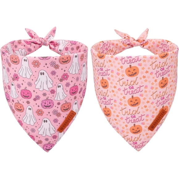 ADOGGYGO Pañuelos rosados de Halloween para perros, con fantasmas y calabazas