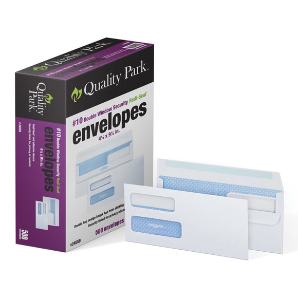 Sobres de seguridad Quality Park #10 con doble ventana, autoadhesivos
