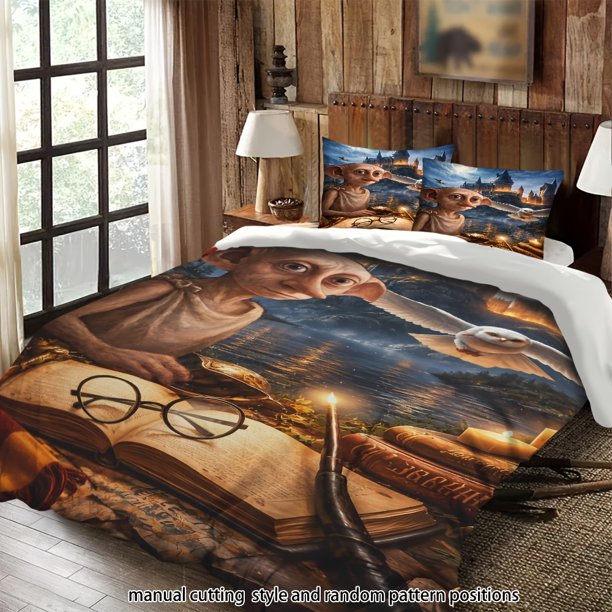 Bedding Warner Bros Wizard Owl Castle Magic Book Glasses All-Season Machine Washable Includes Pillowcases Suitable for Bedrooms Guest Rooms Dorms Holiday Decor