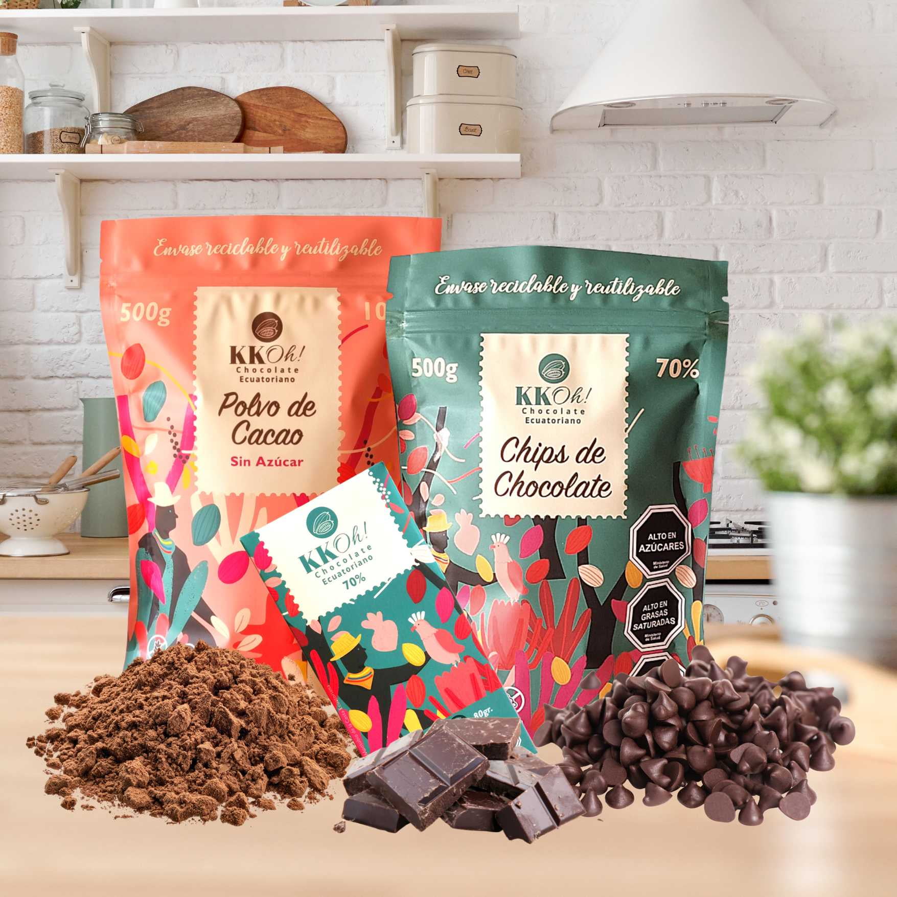 Kkoh Chocolates - Pack Chocolate 70% + Cacao En Polvo Amargo, Sin Leche, Sin Gluten, Sin Soya