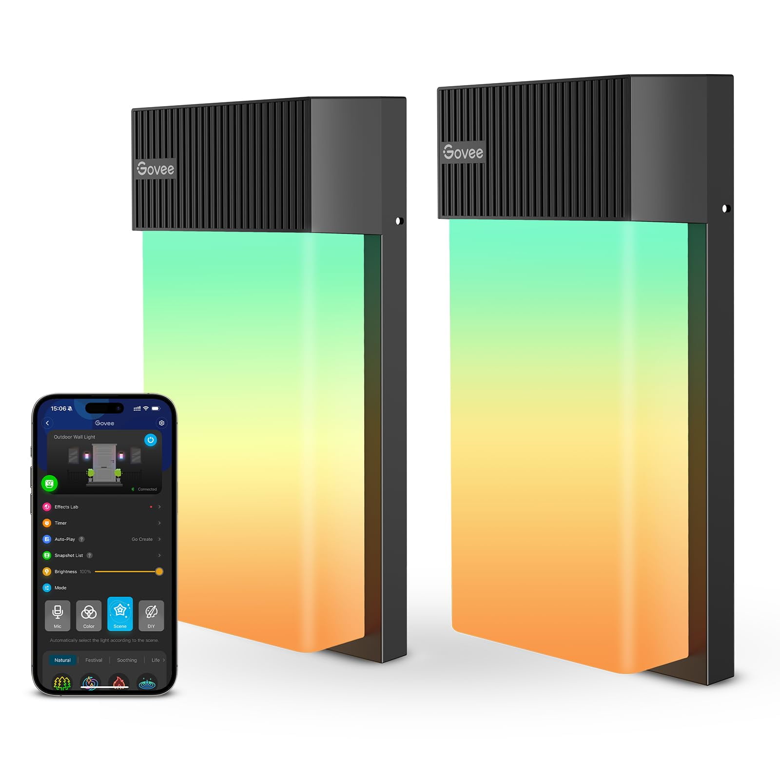 Lámpara De Pared Exterior Govee 1500lm Smart Rgbic, Paquete De 2 Unidades Ip65