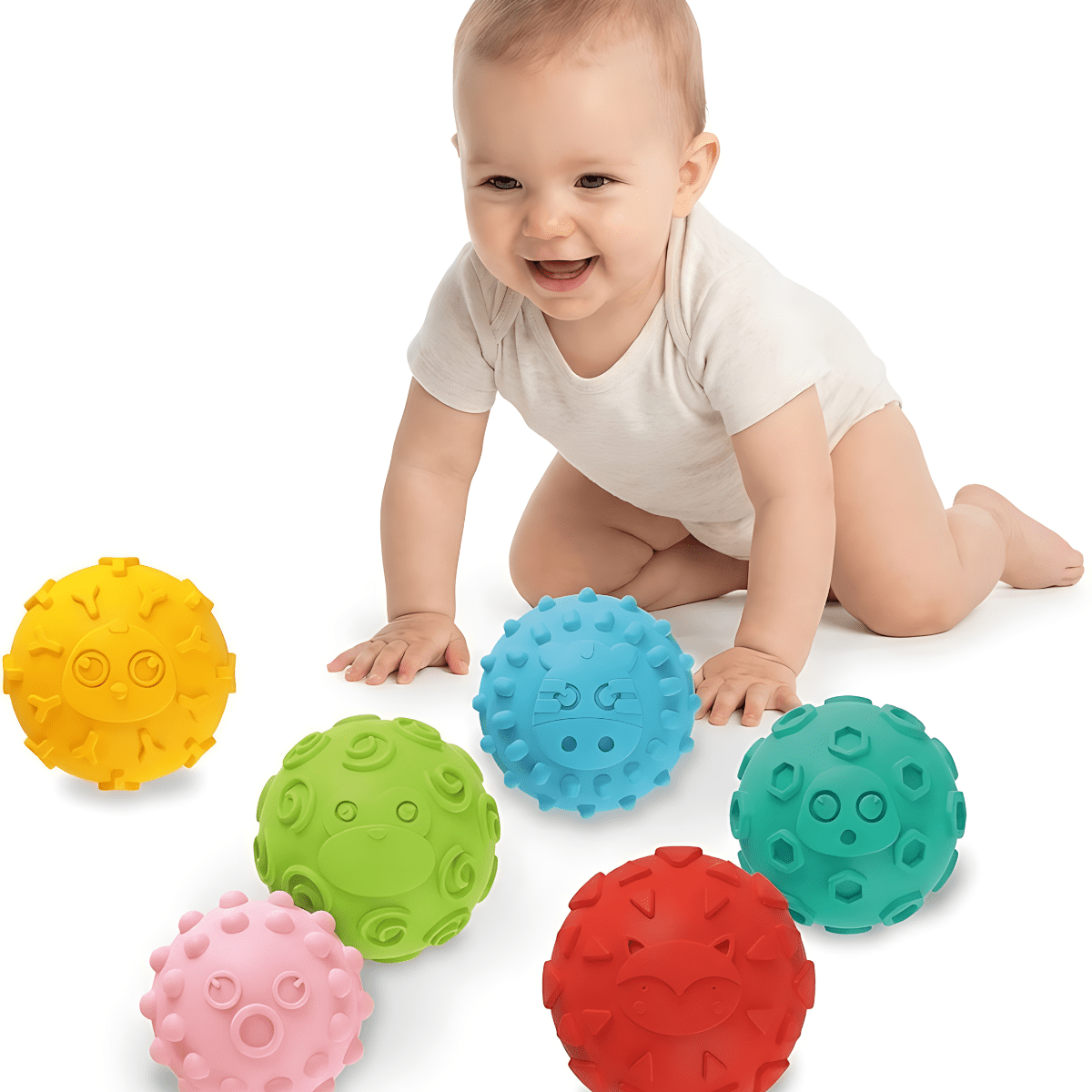 Genérica - Set 6 Pelotas Texturizadas Goma Sensoriales Para Bebés