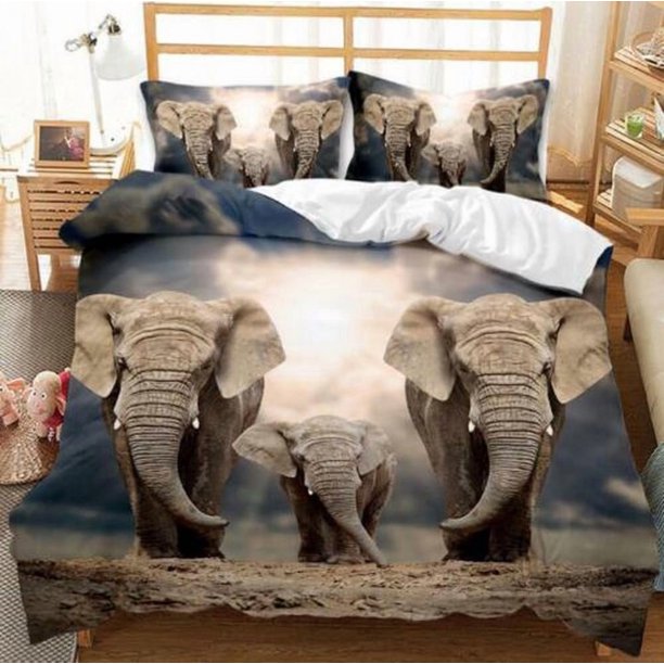 Wild Animal Giraffe Elephant Rhino Zebra Quilt Duvet Cover Set Doona Cover3-Piece Bedding Set