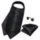 thumbnail image 2 of Set corbata Ascot de seda para hombre formal. Modelo Negro Flores, 2 of 4