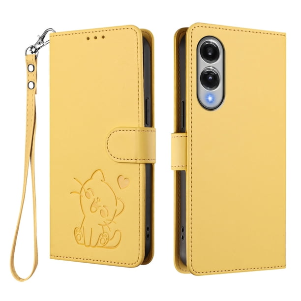 Funda de Gato tipo Libro para Samsung Galaxy S25 Edge, Amarillo