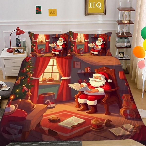 Christmas Gifts Santa Claus Kids Quilt Duvet Cover Set Bedspread Bedding3-Piece Bedding Set