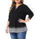 thumbnail image 4 of Agnes Orinda Conjuntos de Halloween para Mujeres Tallas Grandes Blusa Casual de Manga Larga con Detalle de Botón, Cuello Henley a Rayas en Capas, Bloque de Color, Talla 3X Negro, 4 of 6