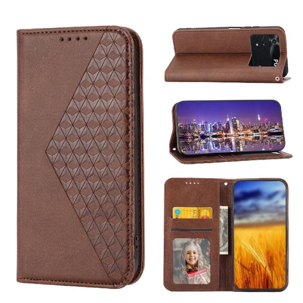 Funda Flip FOXDOCK para Xiaomi Poco X4 Pro 5G , Estilo Billetera con Diseño Rombo, Correa de Mano y Soporte, Uso Diario